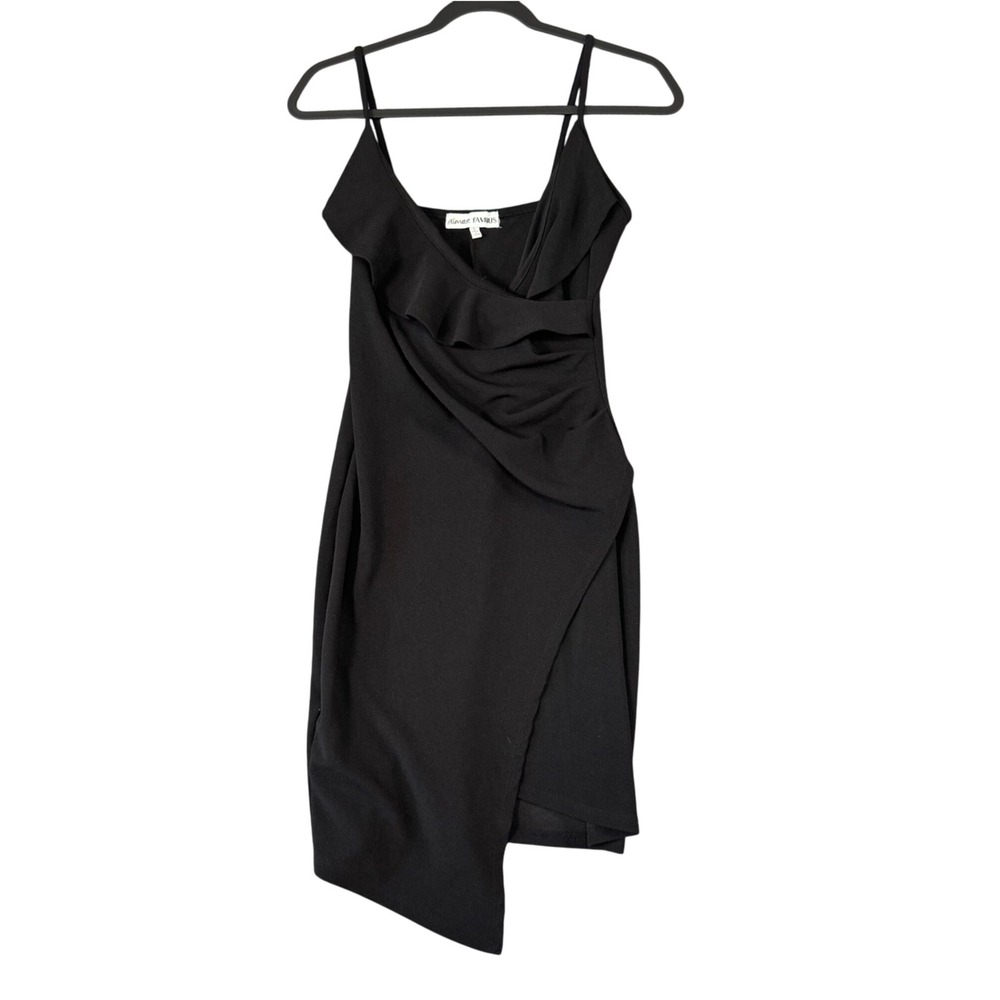 Black Asymmetrical Ruffle Cocktail Dress Women L Party Evening Formal Minimalist